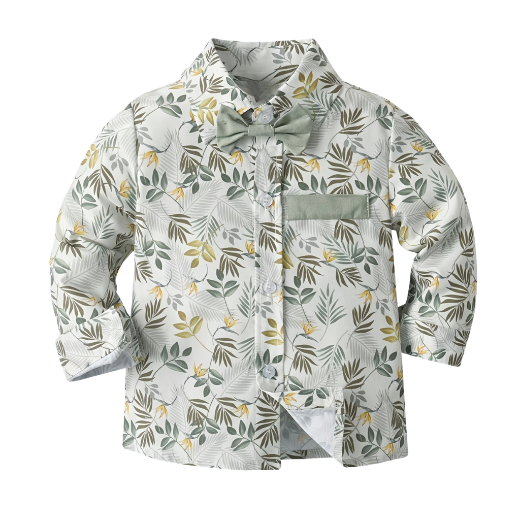 Formal Suit With Collar Bow Tie Long Sleeve Shirt And Pants Set For Boys