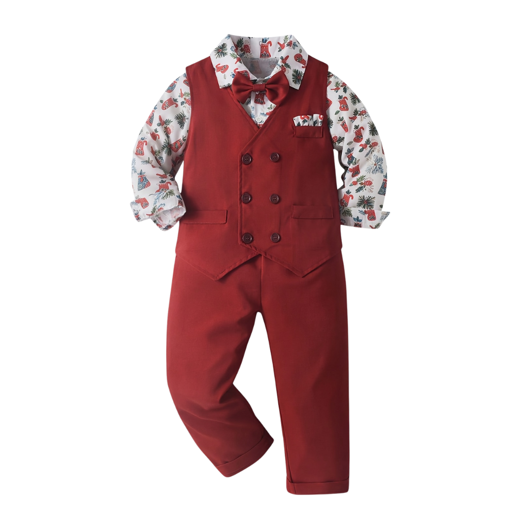 Formal Three Piece Outfit Set With Shirt Vest And Pants For Boys