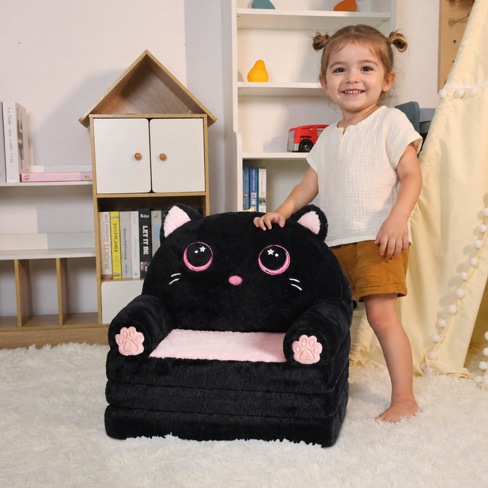 2 In 1 Kids Couch Bed With Cozy Velvet Flip Open Design For Toddlers