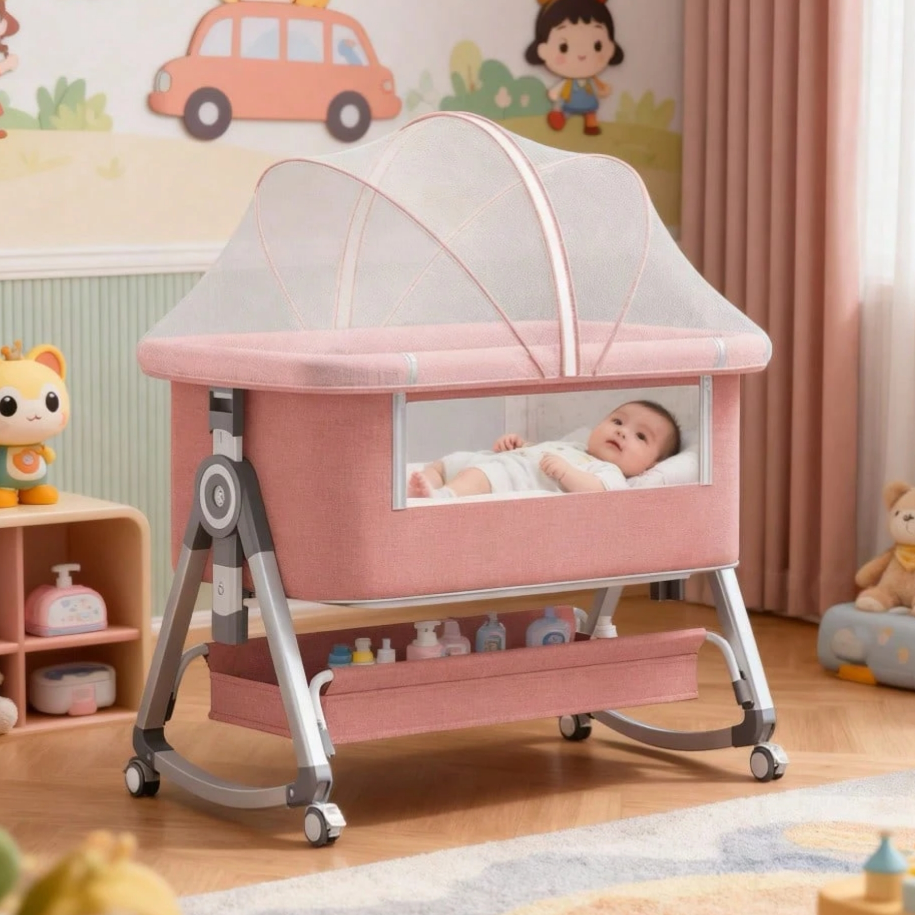 4 In 1 Baby Bassinet Bedside Sleeper With Adjustable Height And Wheels