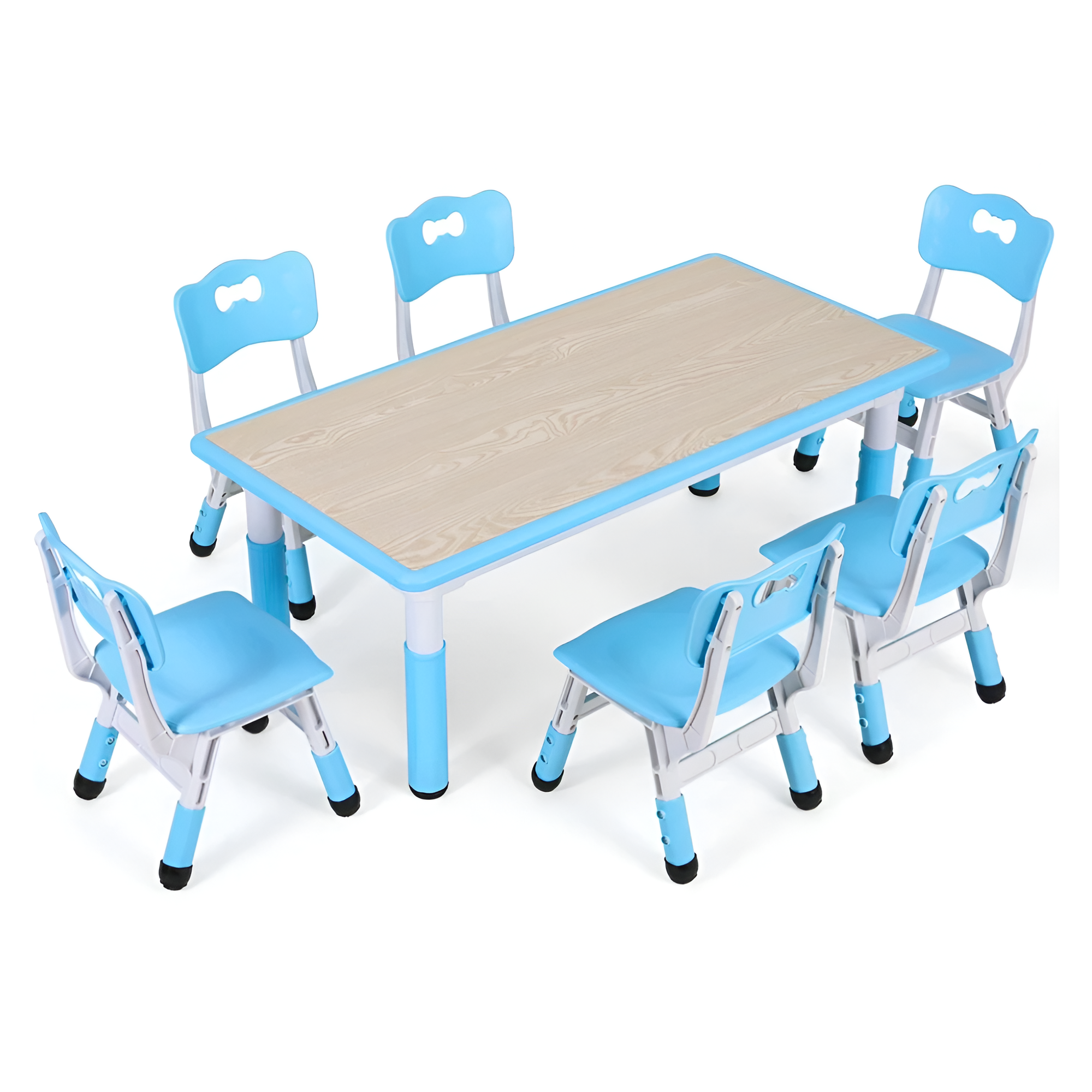 Kids Table And 6 Chairs Set Height Adjustable Table Preschool Activity Art Craft Table
