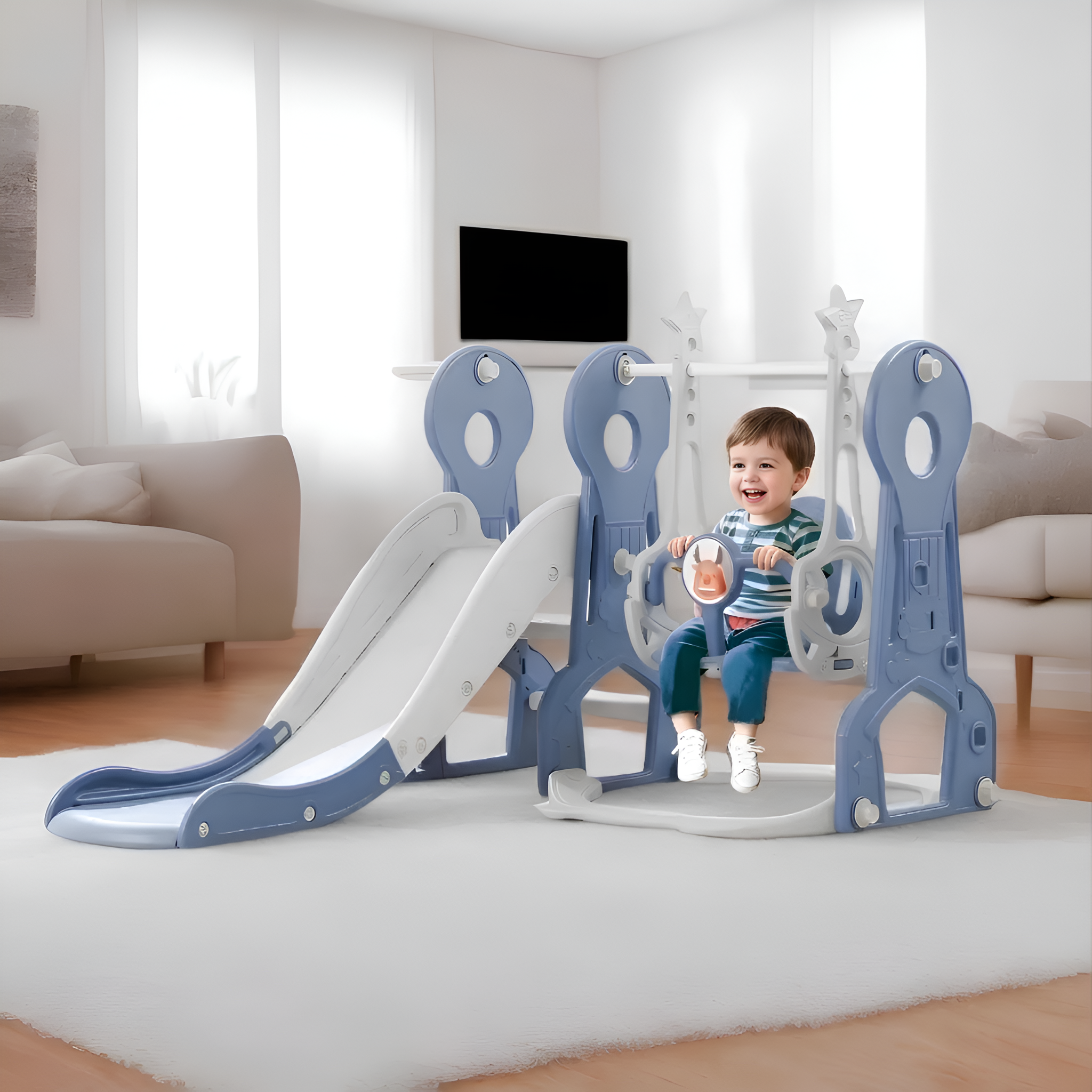 4-in-1 Kids Swing Slide Indoor Outdoor Playground Set