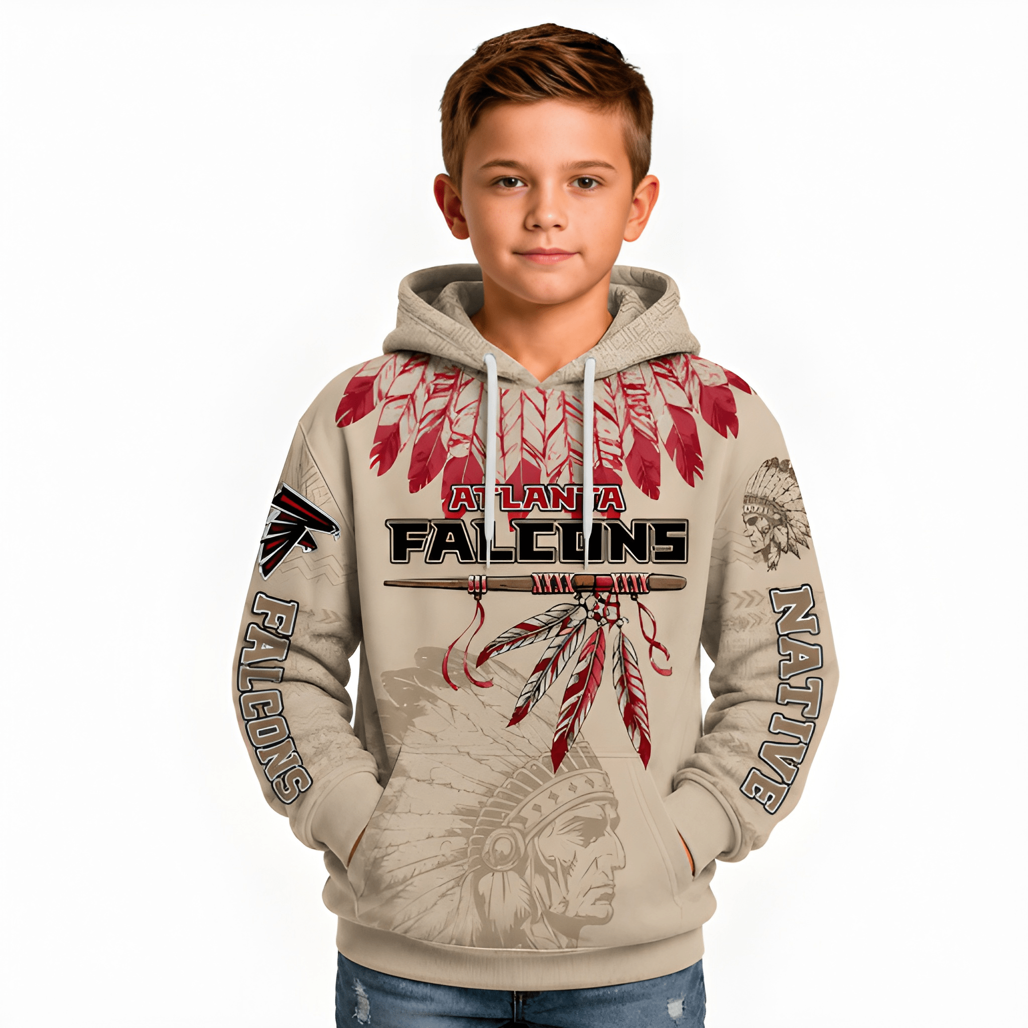 Personalized Native American Heritage Printed Atlanta Falcons Football Fan Hoodie For Kids
