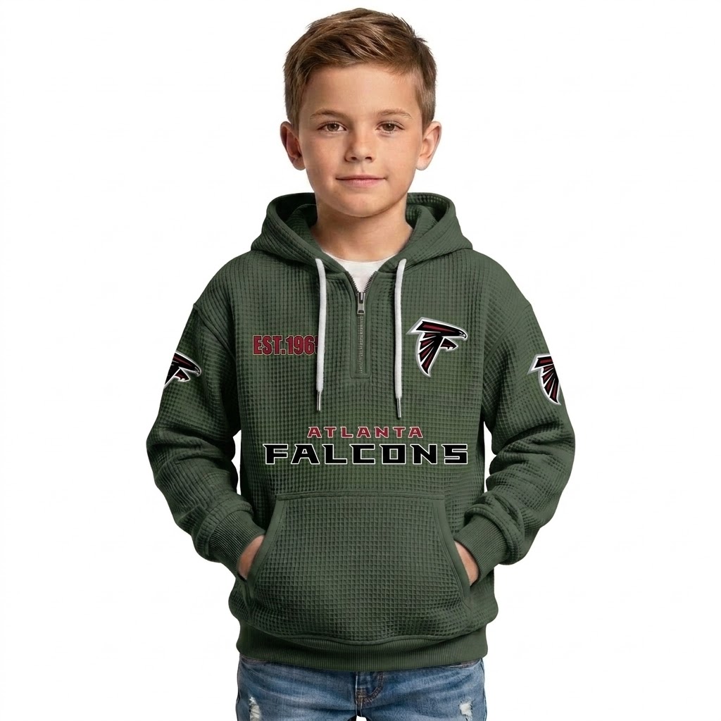 Atlanta Falcons EST 1965 Printed Quarter Zip Waffle Football Fan Hoodie For Kids