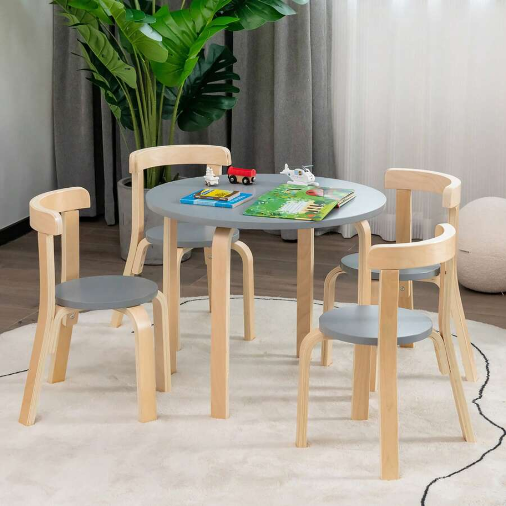 5 Piece Kids Wooden Curved Activity Table Chair Set