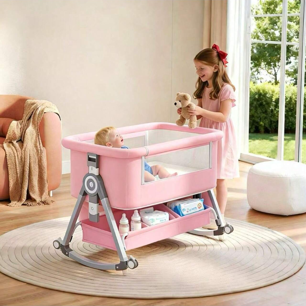 4 In 1 Baby Bassinet Bedside Sleeper With Functional Adjustable Height Crib