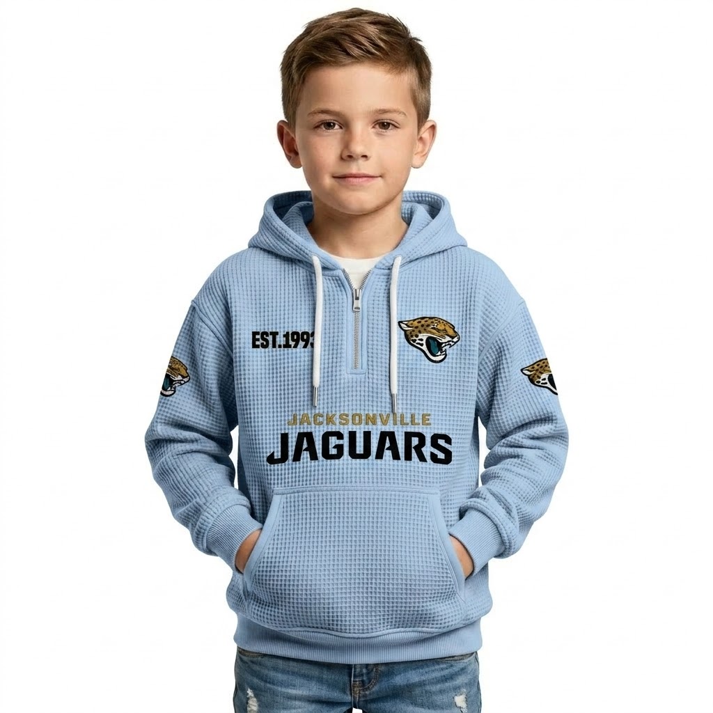 Jacksonville Jaguars EST 1993 Printed Quarter Zip Waffle Knit Hoodie For Kids