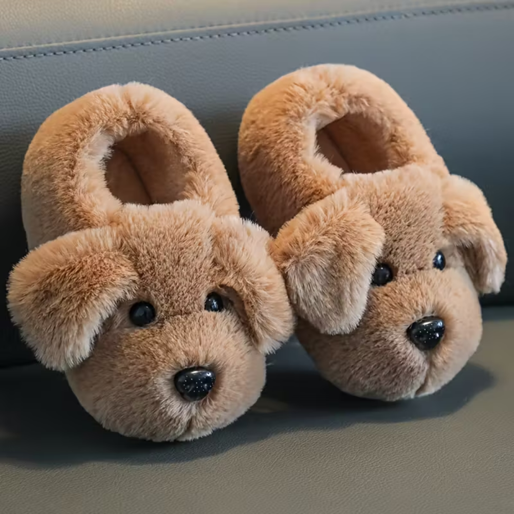 Soft Dog Plush Slip On Slippers For Kids With Warm Winter Design