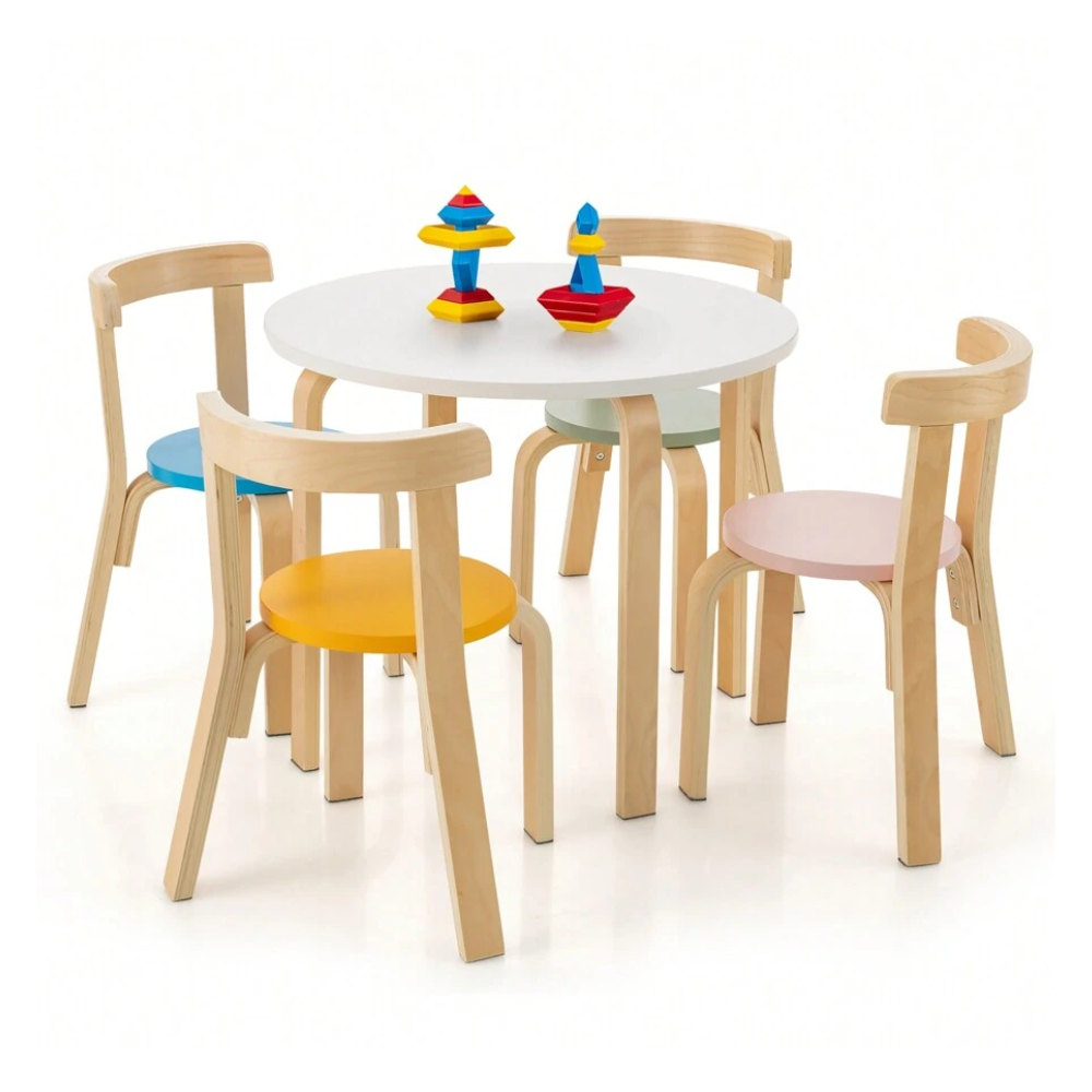 5 Piece Kids Wooden Curved Activity Table Chair Set