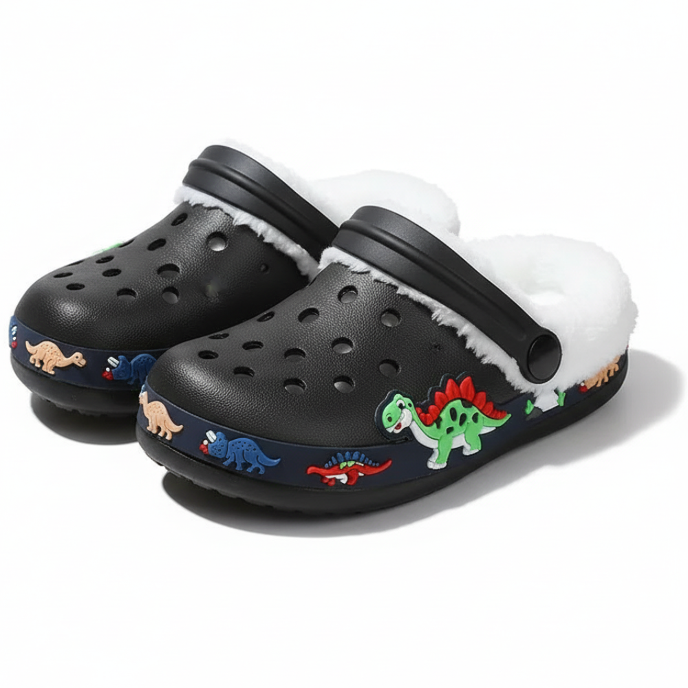 Fleece Lined Cartoon Construction Vehicle Design Clogs For Kids