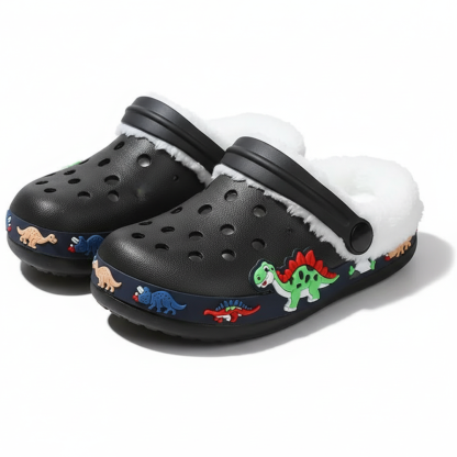 Fleece Lined Cartoon Construction Vehicle Design Clogs For Kids