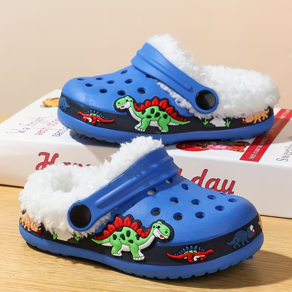 Fleece Lined Cartoon Construction Vehicle Design Clogs For Kids