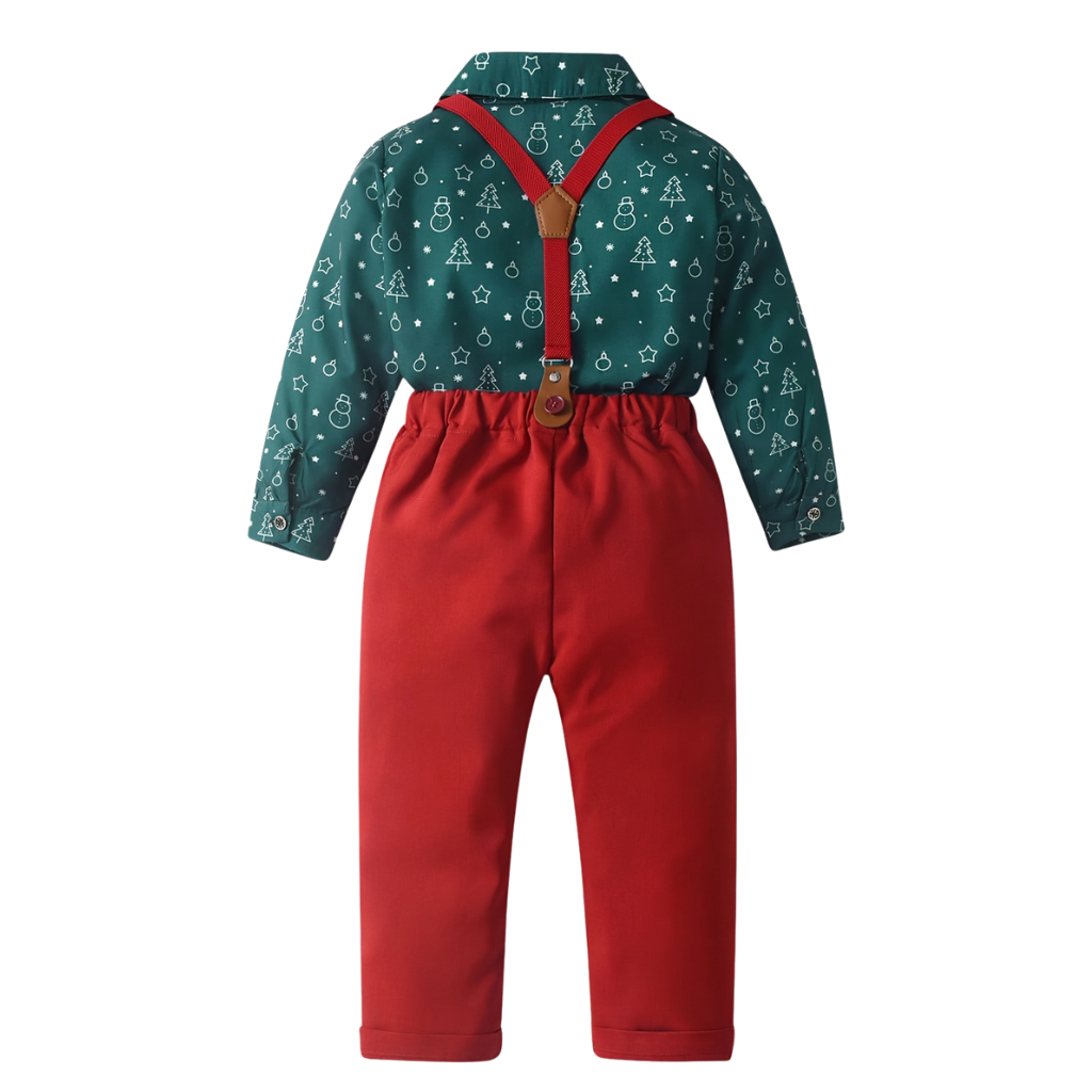 Festive Plaid Overall Shirt Set