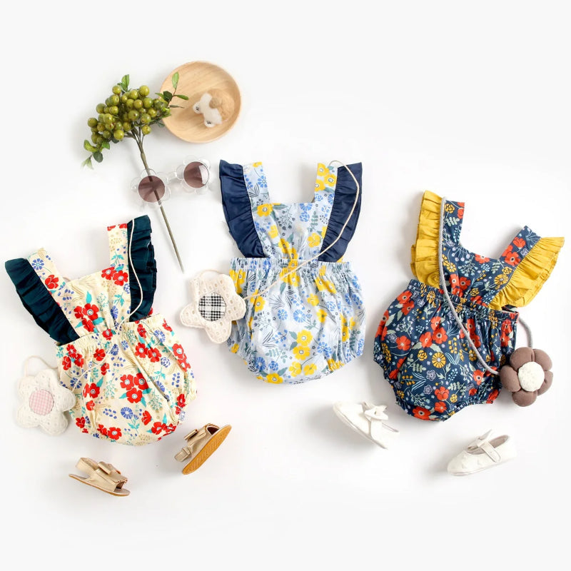 Floral Printed Summer Rompers-Cozy Stroller