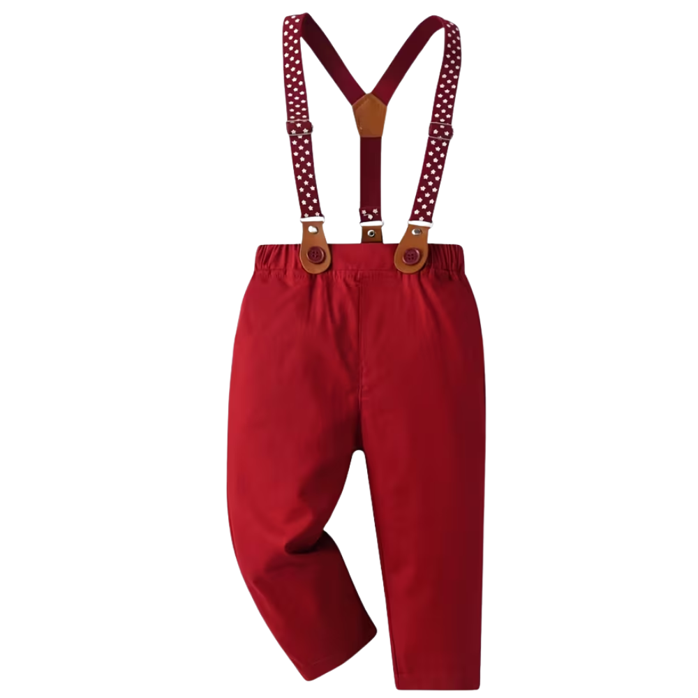 Two Piece Suit With Lapel Bow Tie Shirt And Suspender Pants