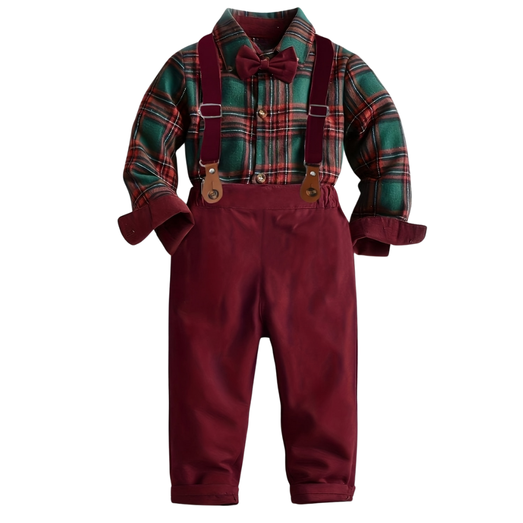 Plaid Shirt Trouser Set With Suspenders