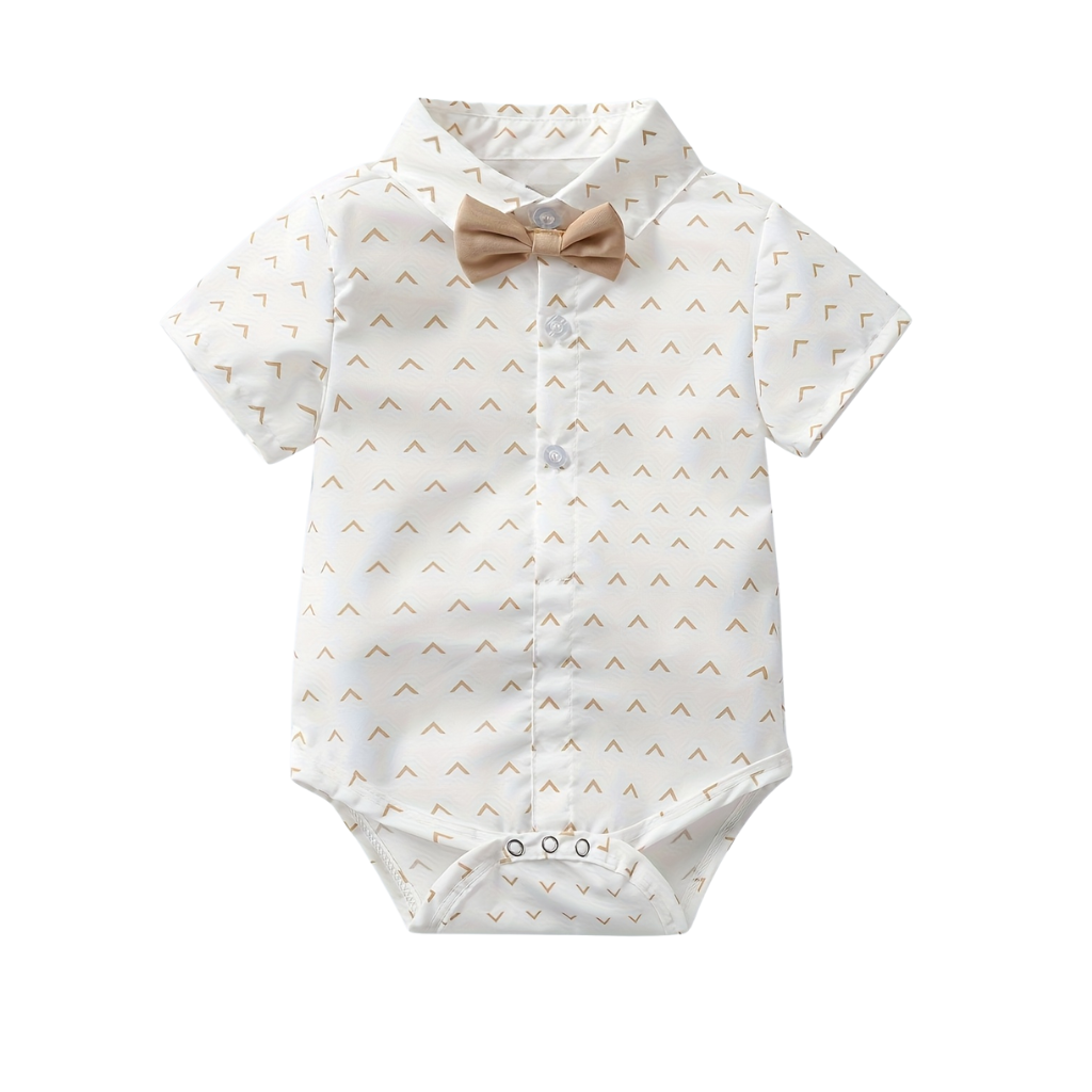 2 Piece Short Sleeved Collared Shirt With Bow Tie Set
