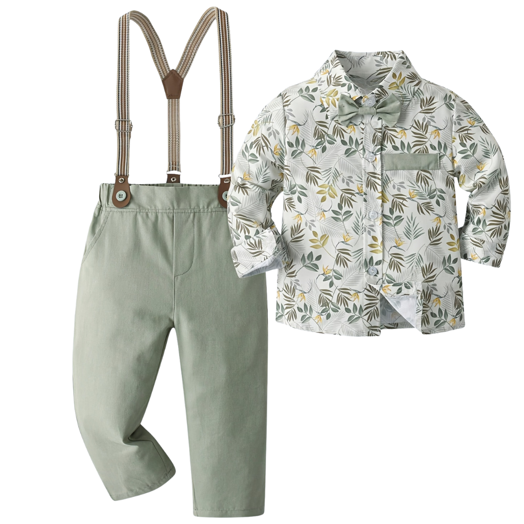 Formal Suit With Collar Bow Tie Long Sleeve Shirt And Pants Set For Boys