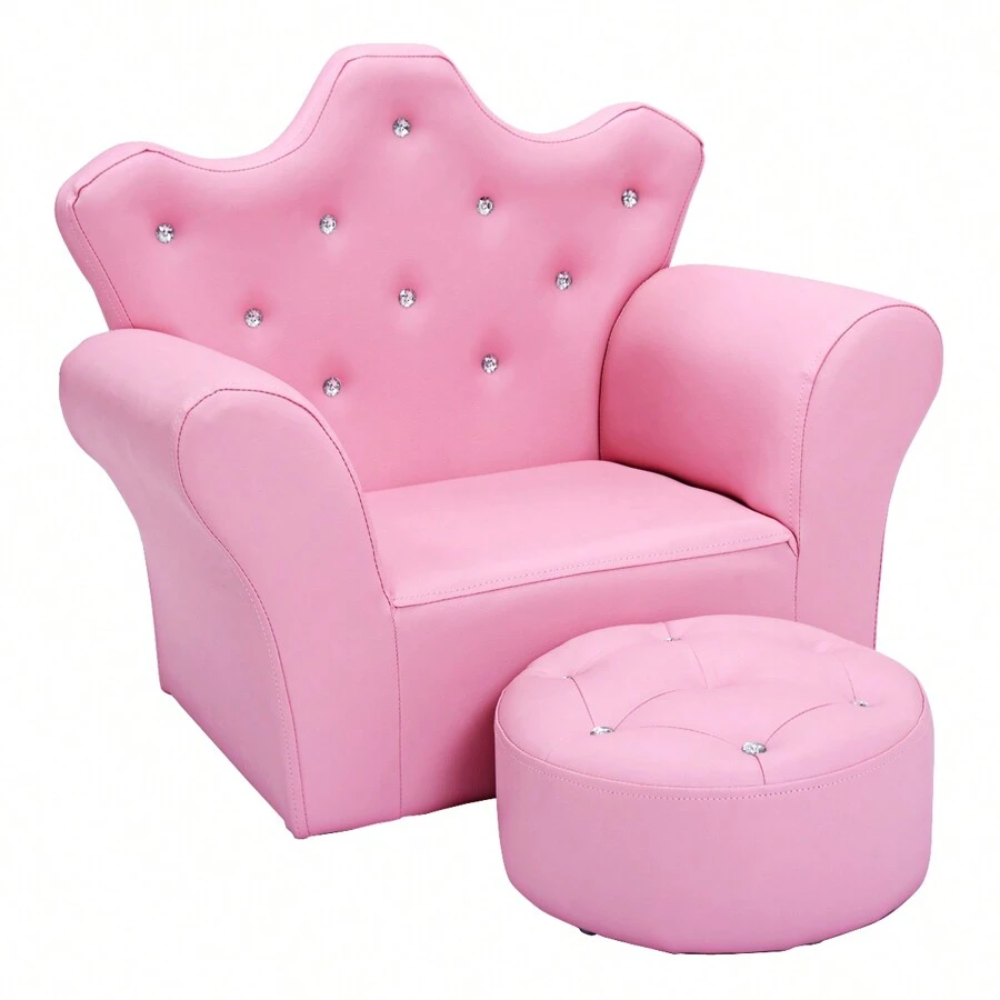 Toddler Princess Armchair With Matching Ottoman Whitepink