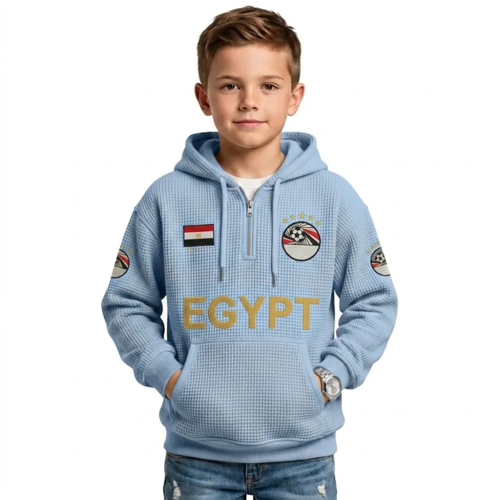Egypt Printed Waffle Quarter Zip Football Fan Hoodie For Kids