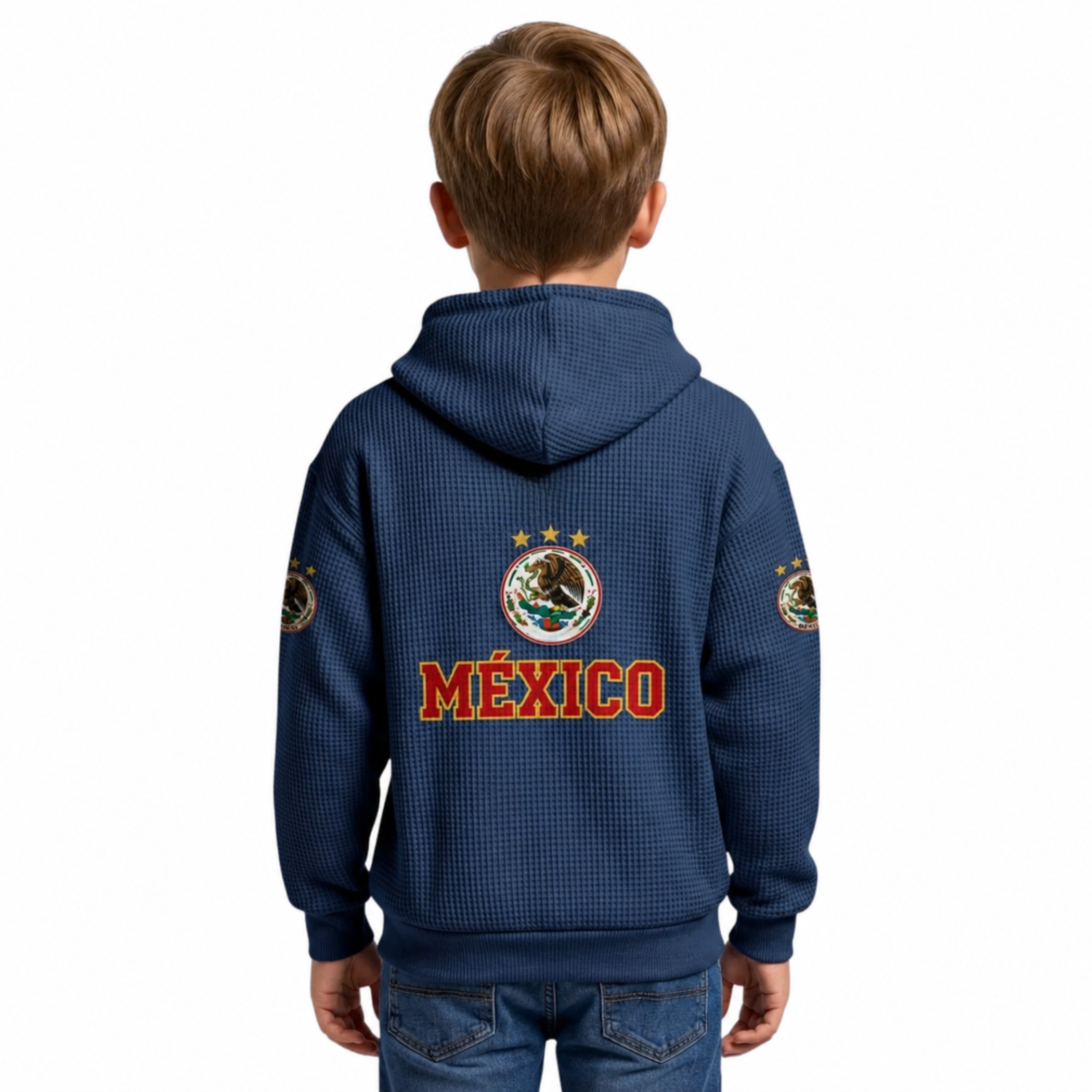 Mexico Printed Waffle Quarter Zip Football Fan Hoodie For Kids