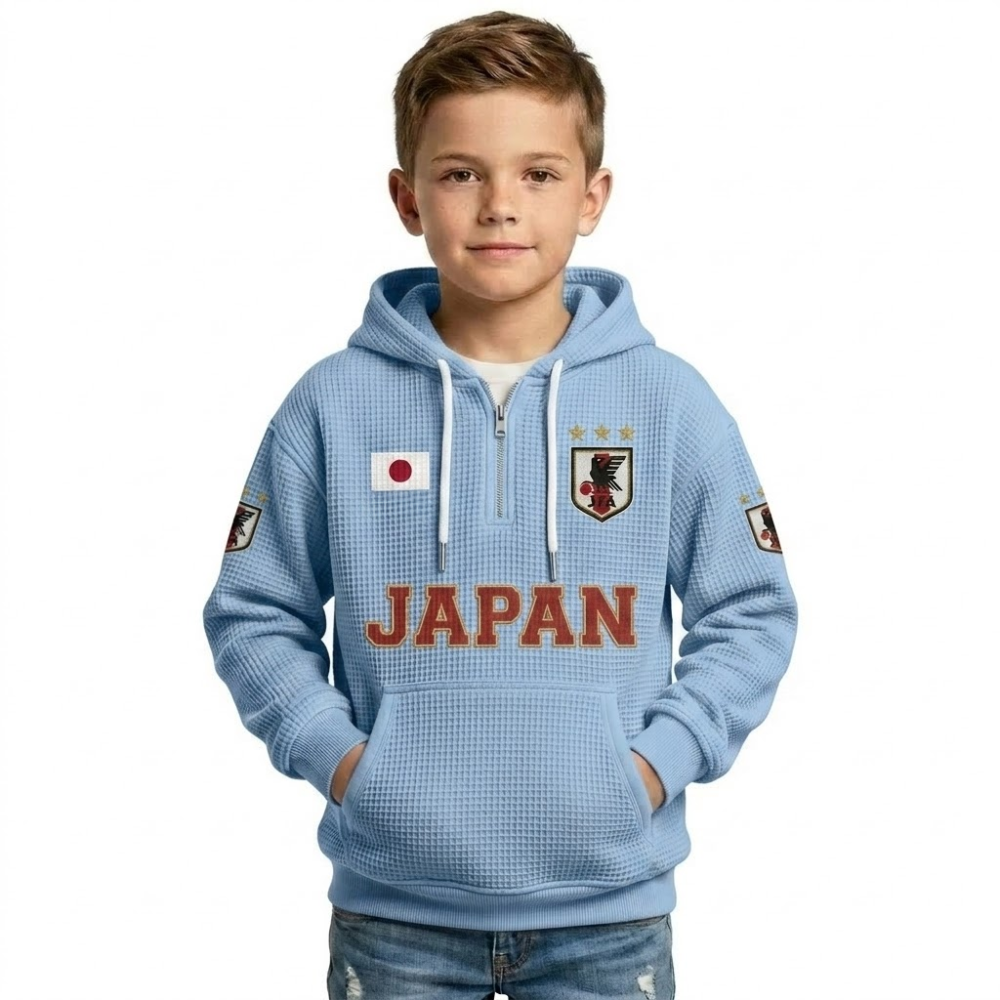 Japan Printed Waffle Quarter Zip Football Fan Hoodie For Kids