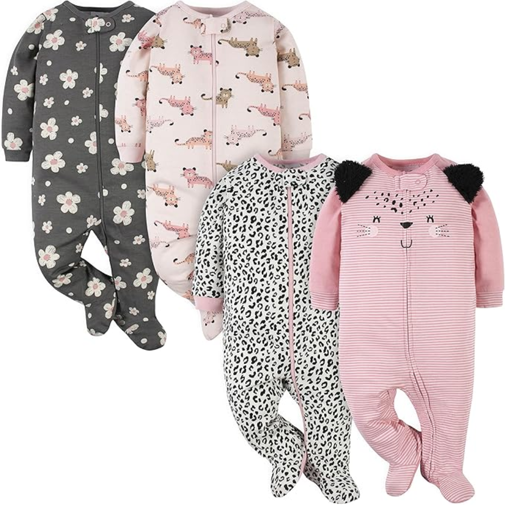 Baby Girls Four Pack Sleep and Play Footie