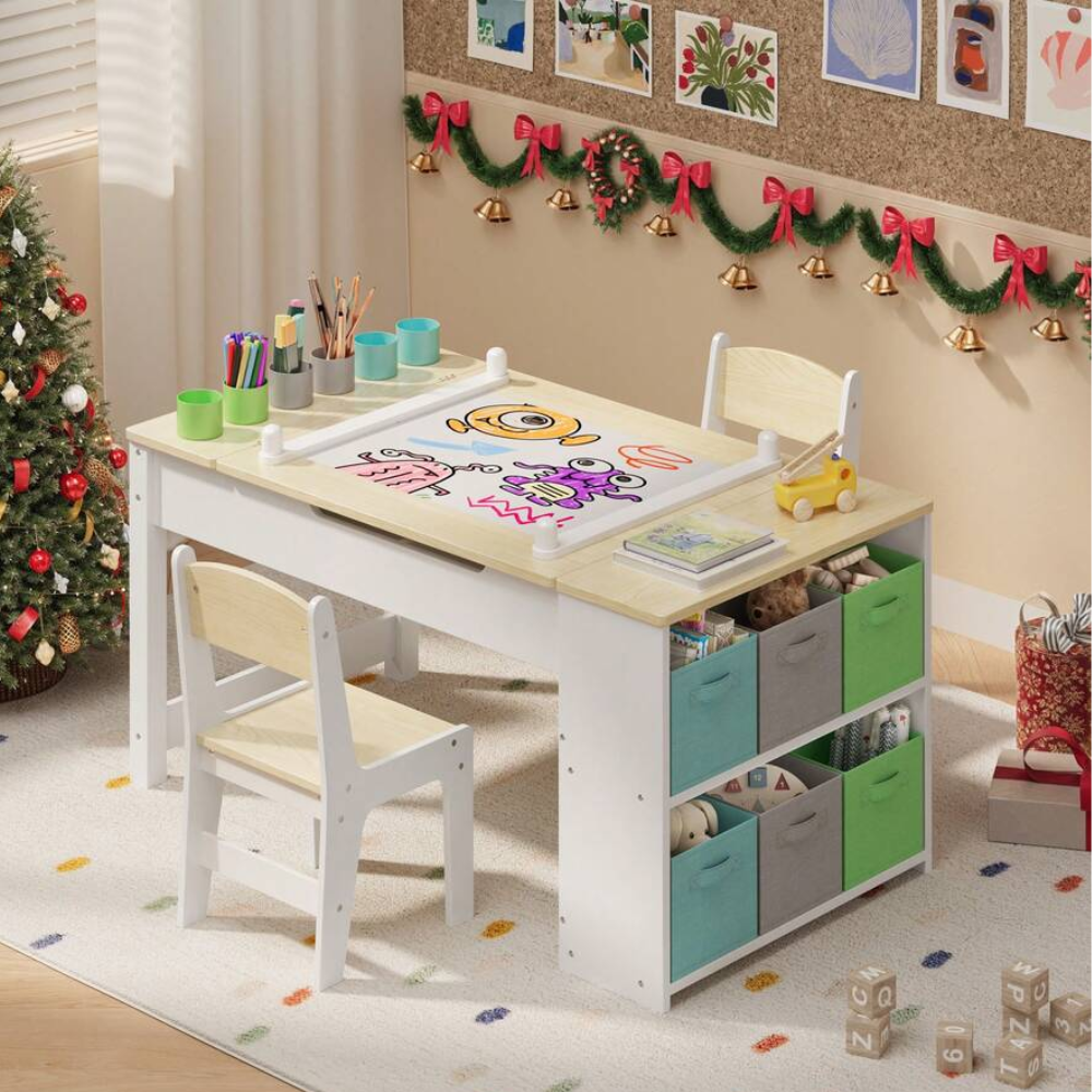 Multipurpose Kids Play Table And Chair Set With Built In Storage Shelves