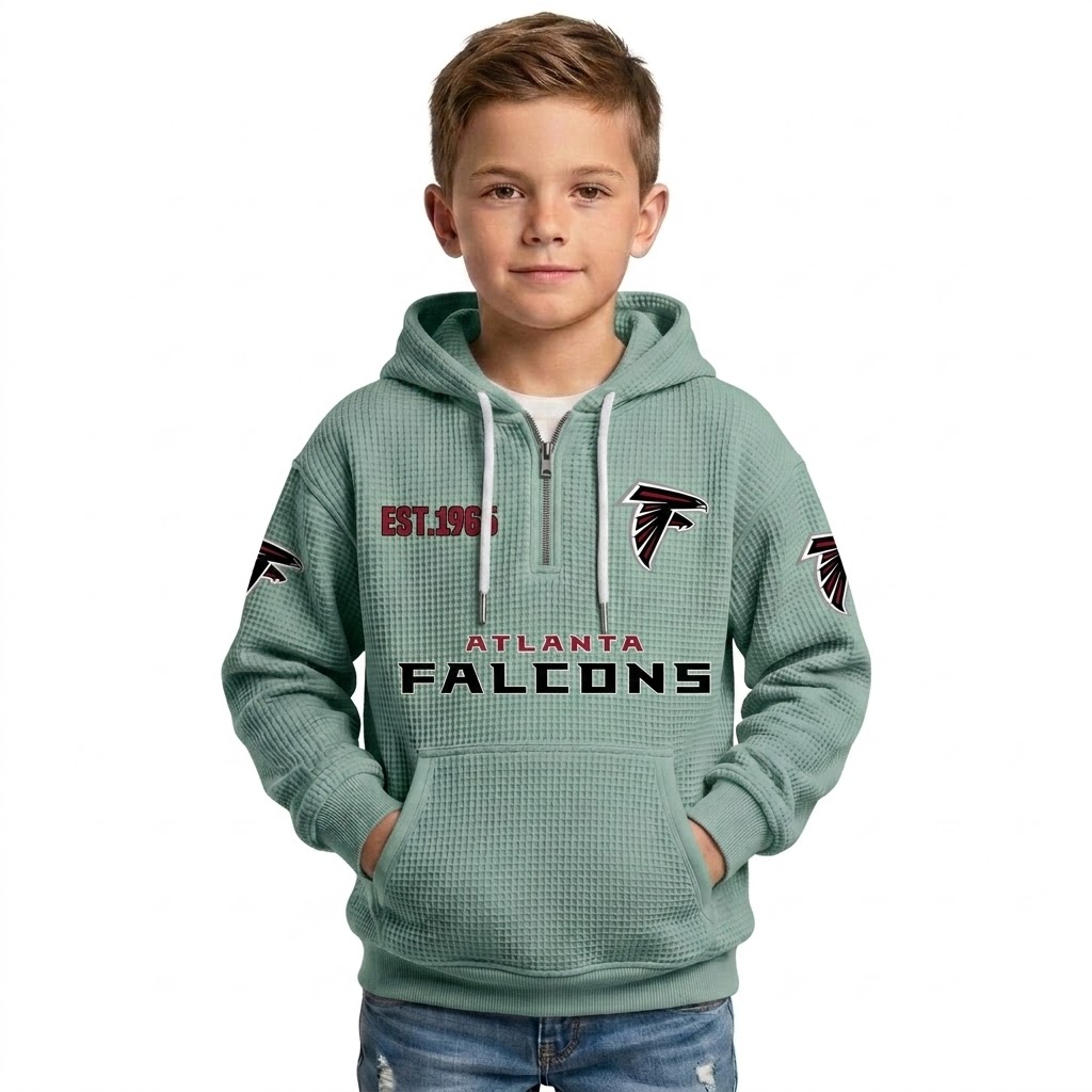 Atlanta Falcons EST 1965 Printed Quarter Zip Waffle Football Fan Hoodie For Kids