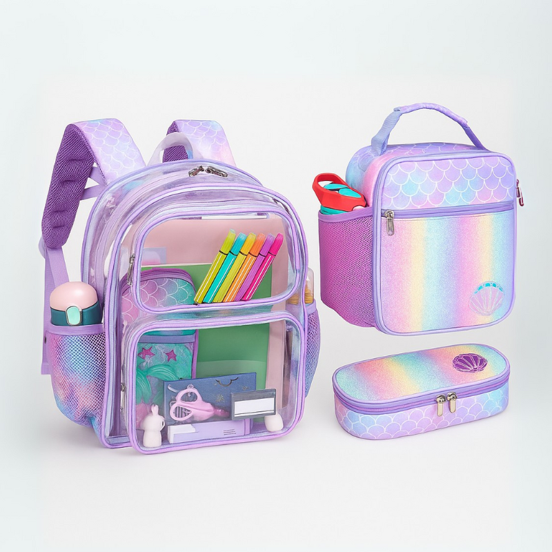 Kids Clear Backpack Lunch Bag and Pencil Case Set