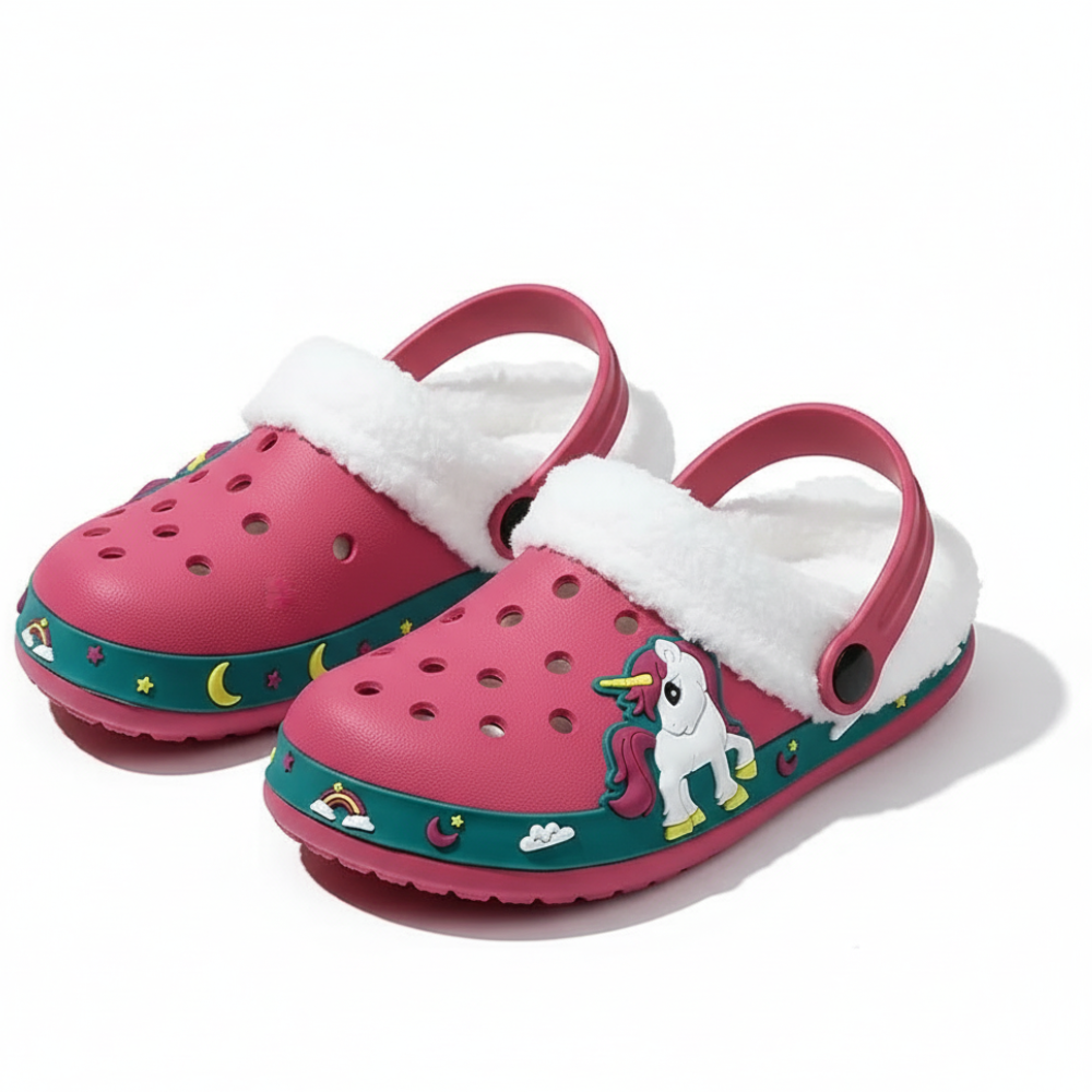 Fleece Lined Cartoon Construction Vehicle Design Clogs For Kids