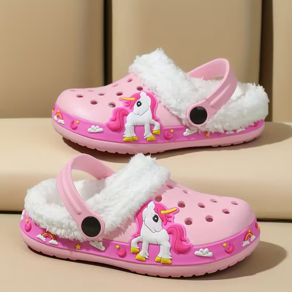 Fleece Lined Cartoon Construction Vehicle Design Clogs For Kids