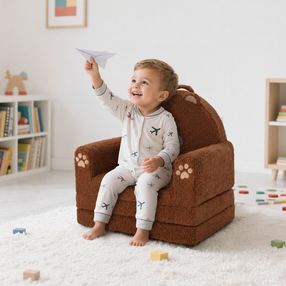 Kids Couch 2 in 1 Convertible Soft Sherpa Fabric Toddler Chairs