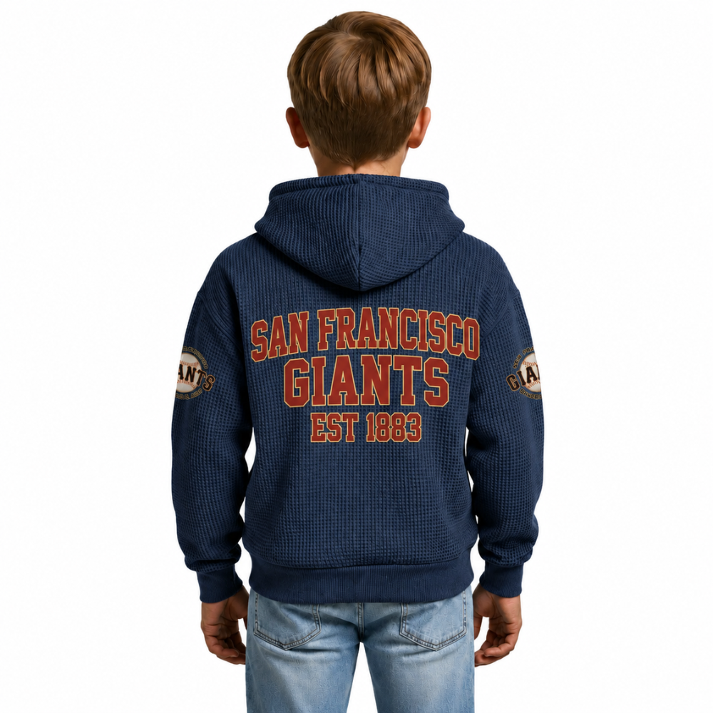 San Francisco Giants EST 1883 Printed Waffle Quarter Zip Baseball Fan Hoodie For Kids