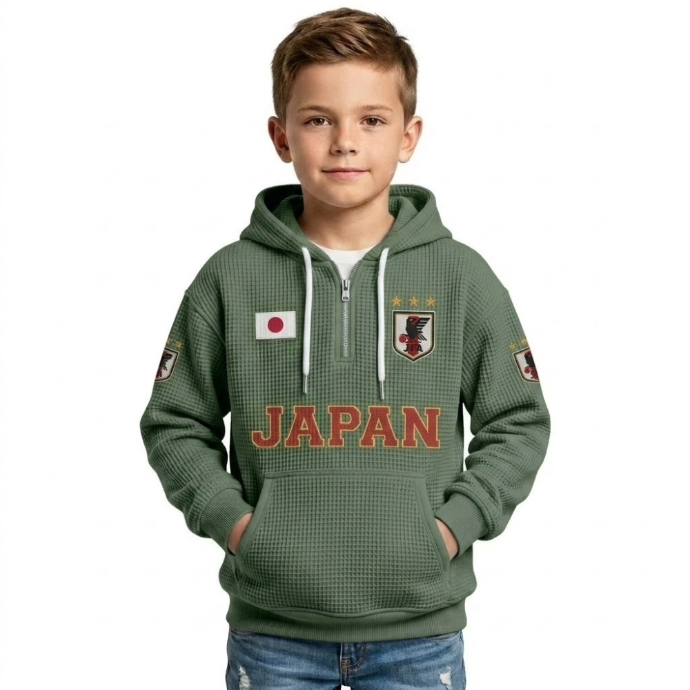 Japan Printed Waffle Quarter Zip Football Fan Hoodie For Kids