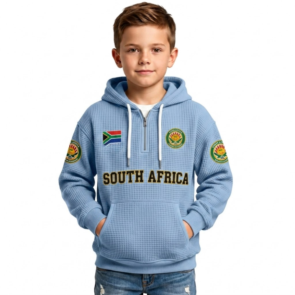 South Africa Printed Waffle Quarter Zip Football Fan Hoodie For Kids