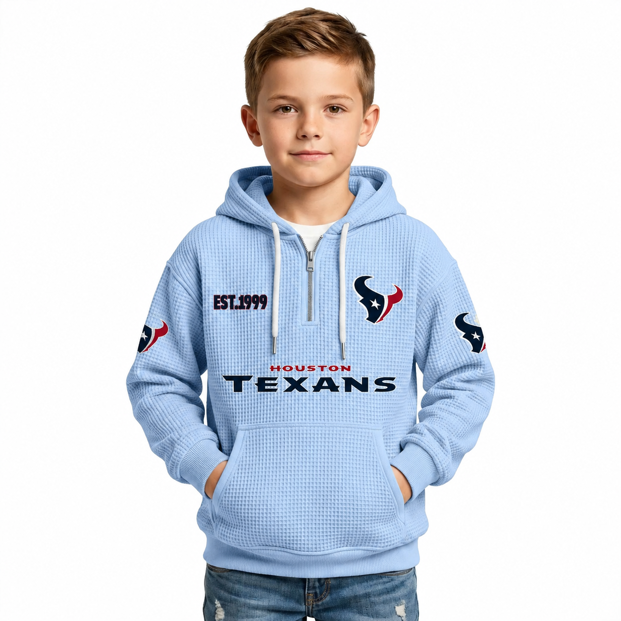 Houston Texans Football Themed Quarter Zip Waffle Hoodie For Kids