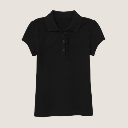 Girls Short Sleeve Ruffle Pique Polo