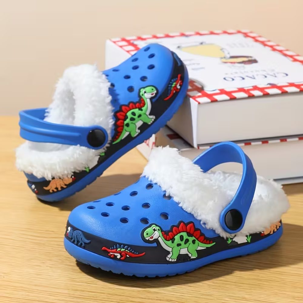 Fleece Lined Cartoon Construction Vehicle Design Clogs For Kids