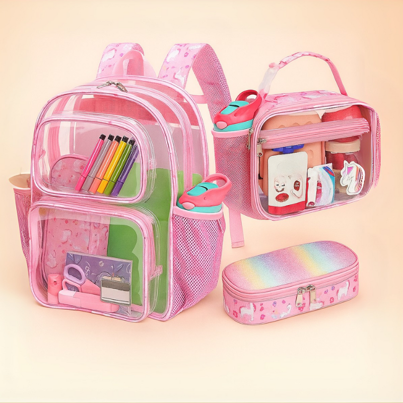 Kids Clear Backpack Lunch Bag and Pencil Case Set