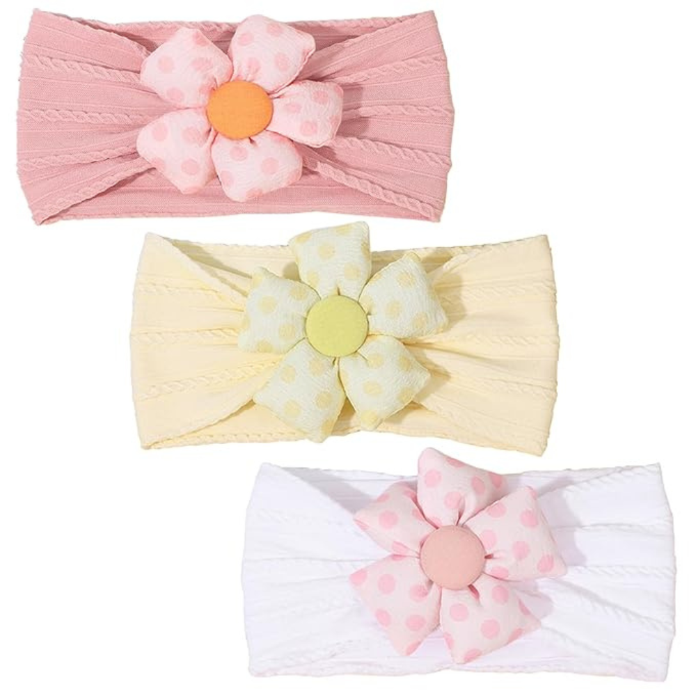 Baby Flower Soft Headbands For Baby Girls Pack Of 3