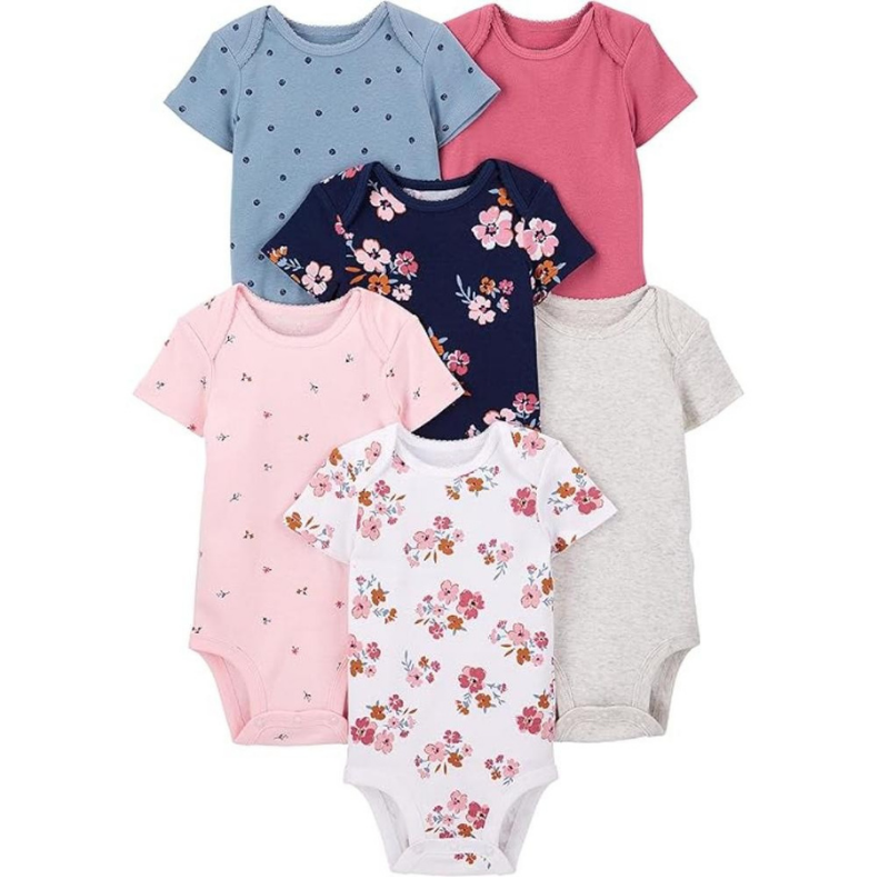 Baby Girls 6 Pack Assorted Pattern Sleeveless Bodysuits