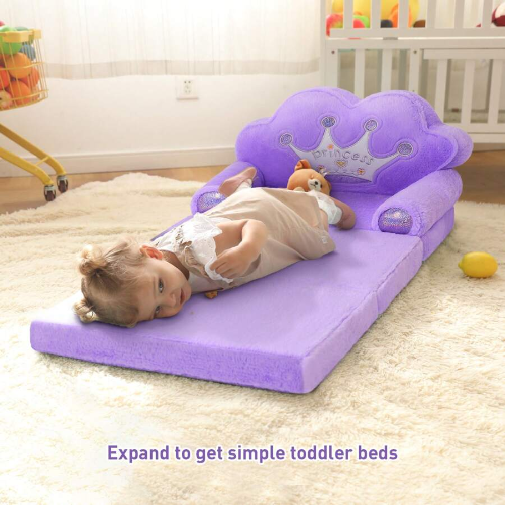 2-in-1 Foldable Princess Convertible Toddler Couch