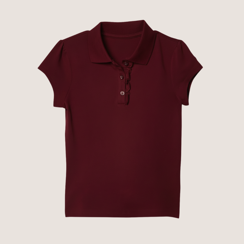 Girls Short Sleeve Ruffle Pique Polo
