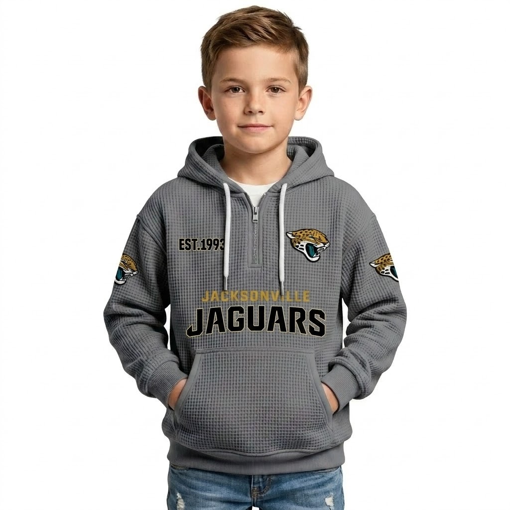 Jacksonville Jaguars EST 1993 Printed Quarter Zip Waffle Knit Hoodie For Kids