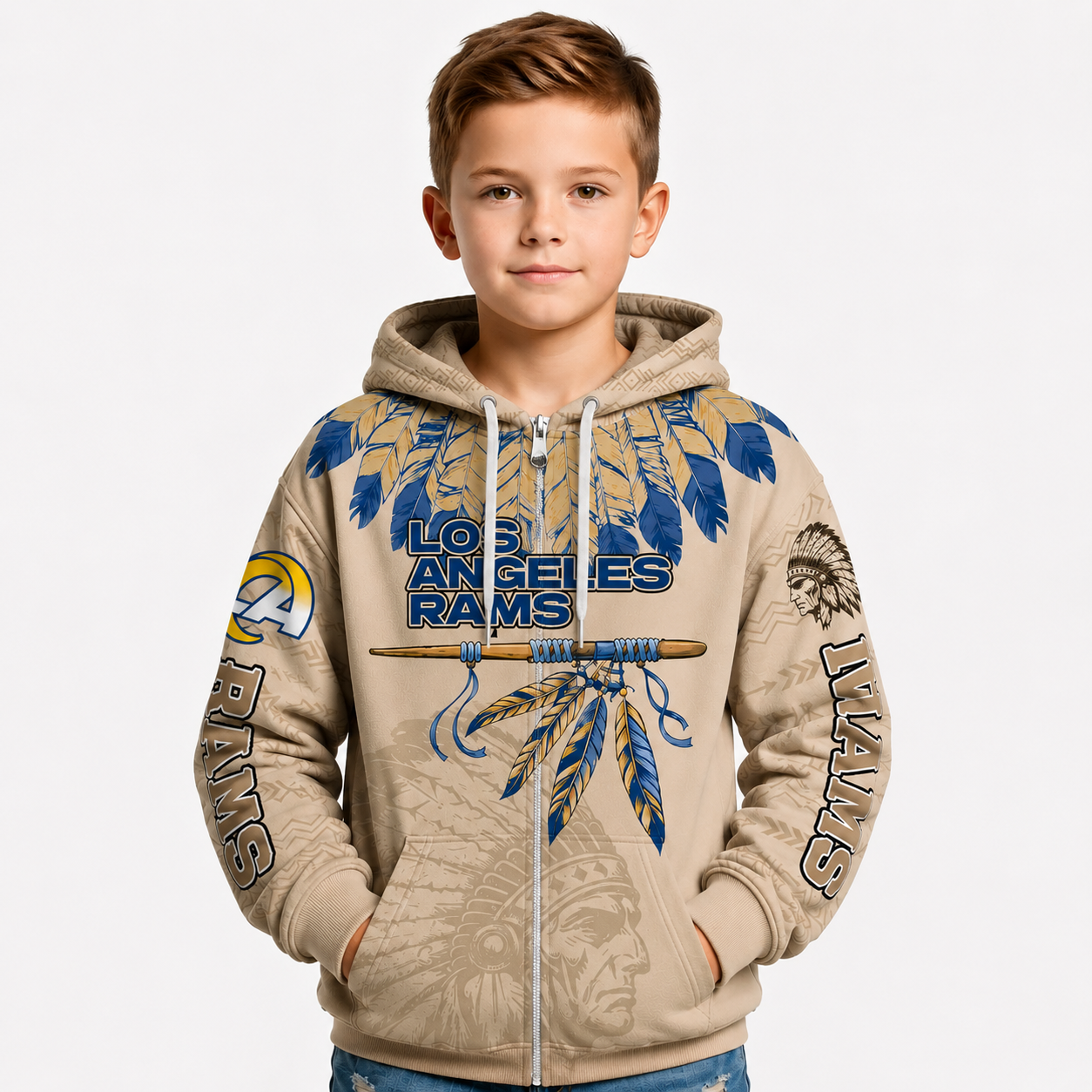 Los Angeles Rams Themed Zip Hoodie For Kids