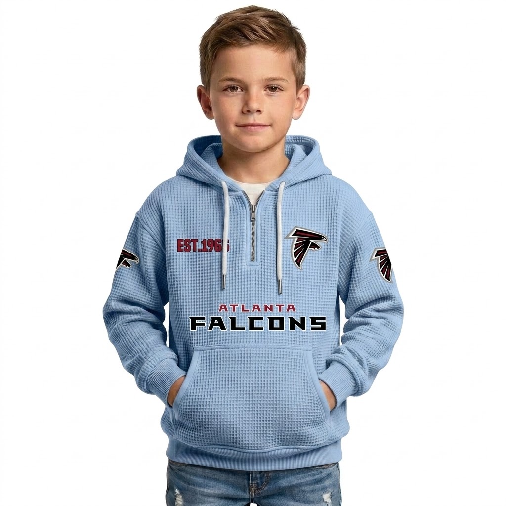 Atlanta Falcons EST 1965 Printed Quarter Zip Waffle Football Fan Hoodie For Kids