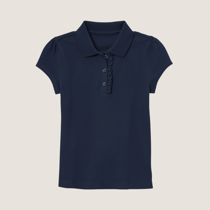 Girls Short Sleeve Ruffle Pique Polo