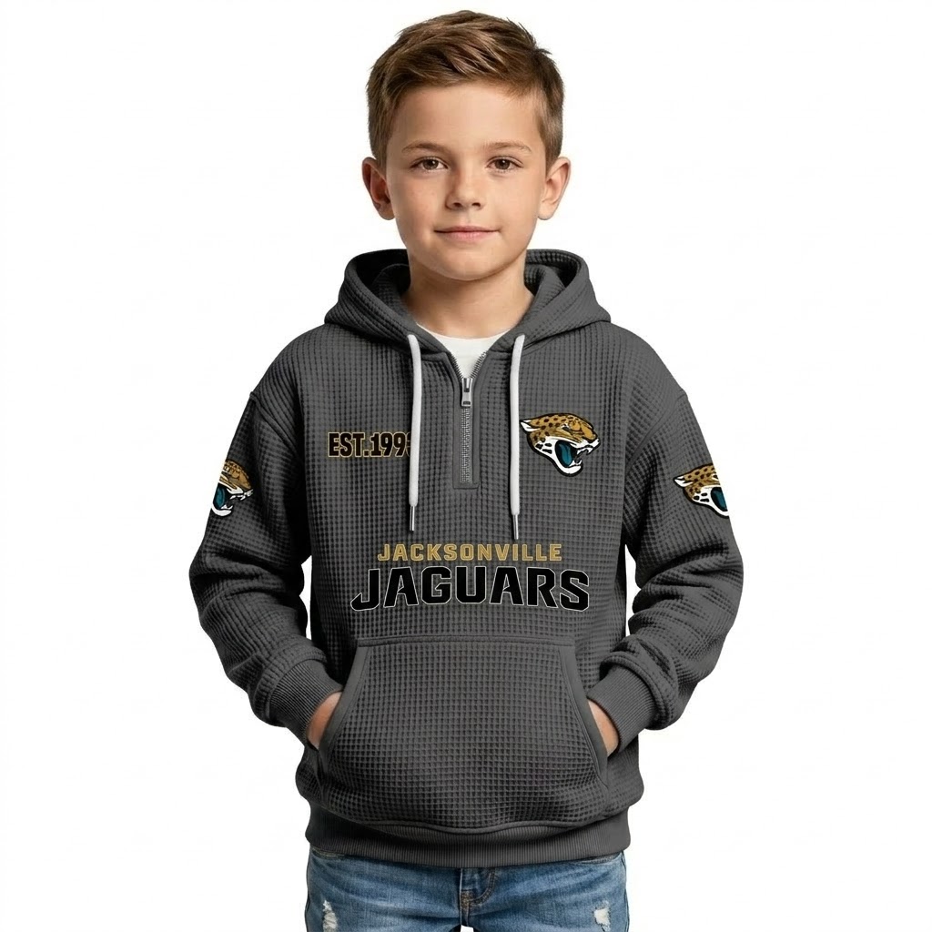 Jacksonville Jaguars EST 1993 Printed Quarter Zip Waffle Knit Hoodie For Kids