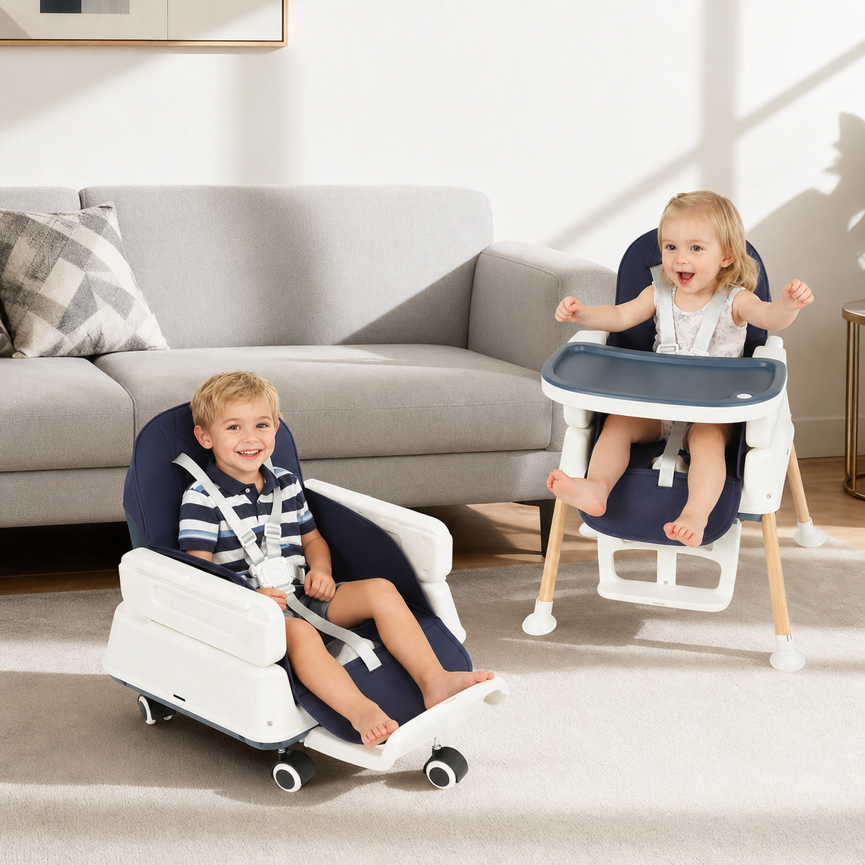 7-In-1 Foldable High Chair With Adjustable Height And Tray